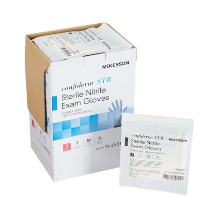 Mckesson Confiderm STR, Disposable Gloves, Nitrile, Powder-Free, S, 50 PK, Blue 14-6NSTR2